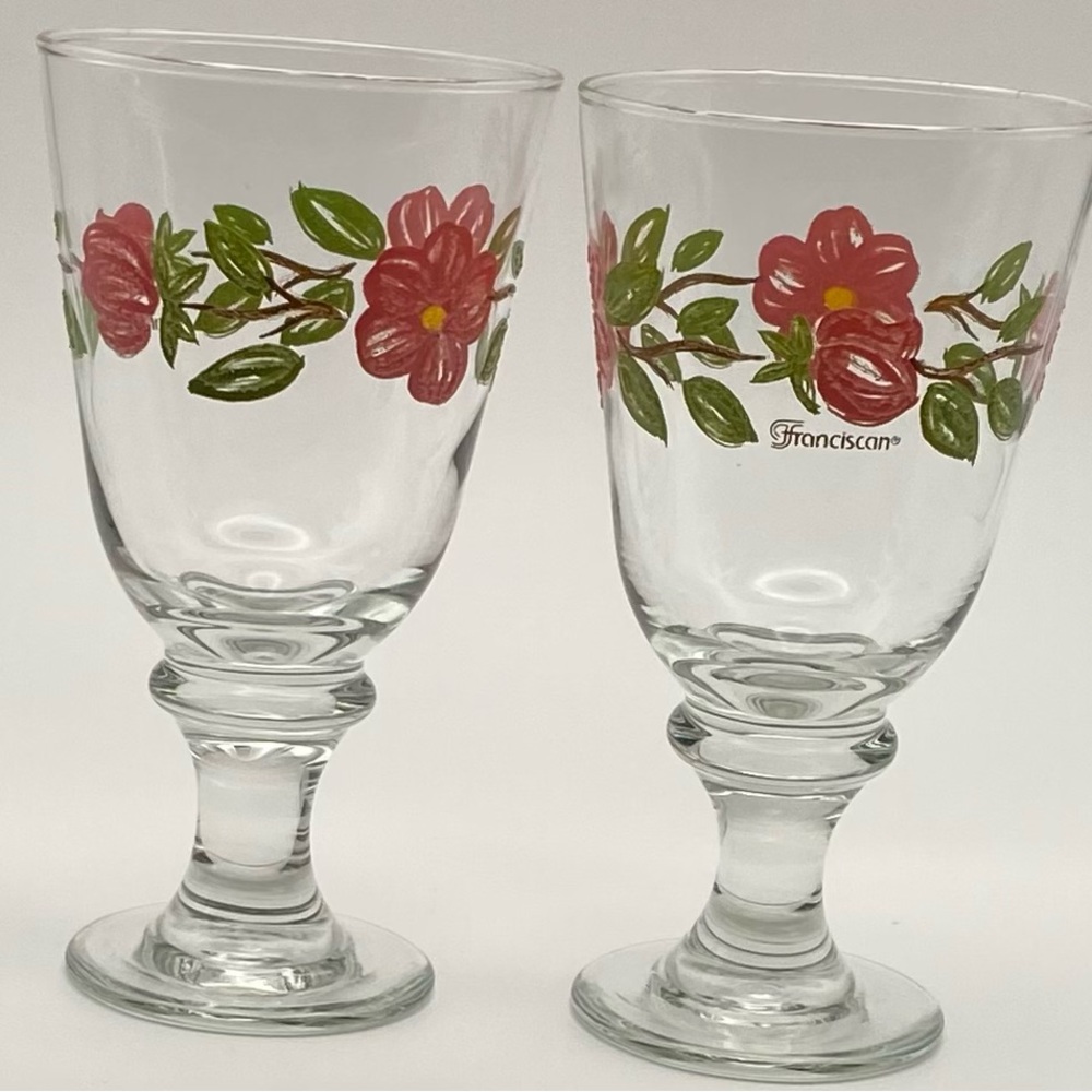 Franciscan Pink and Green Floral Glass Goblets -Set of 2
